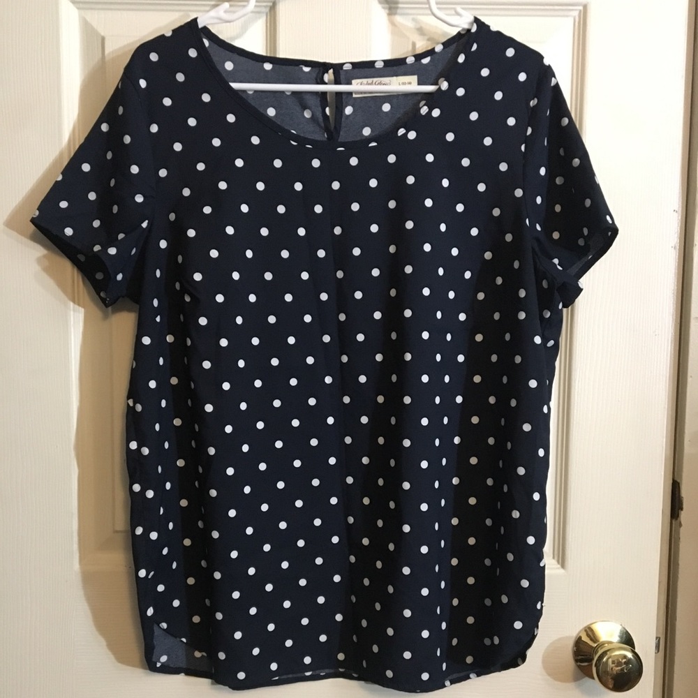 Navy Blue & White Polka dot top